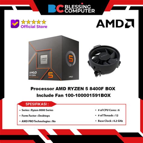 AMD Ryzen 5 8400F x4nm TSMC AM5 CPU; 6 Core/12 Thread Base Clock 4.2GHz; Max Boost Clock 4.7GHz;16MB Cache; BOX