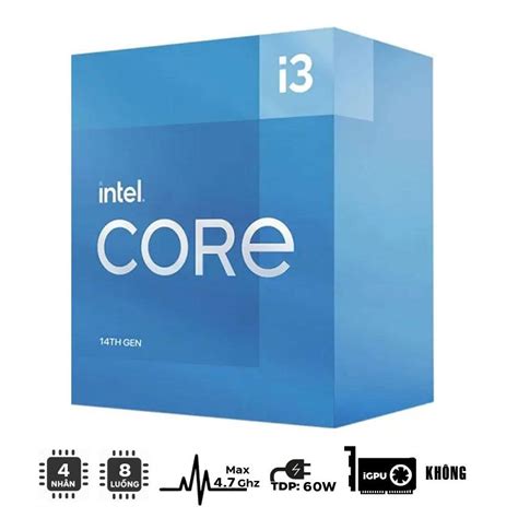 Intel Core i3 14100F Up to 4.7GHZ;  4 Core (4P+0E); 8 Thread; 12MB Smartcache; 58W TDP; Intel® Laminar RM1 Cooler included;  NO 