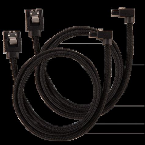 Corsair Premium Sleeved SATA Data Cable Set with 90° Connectors; Black; 60cm
