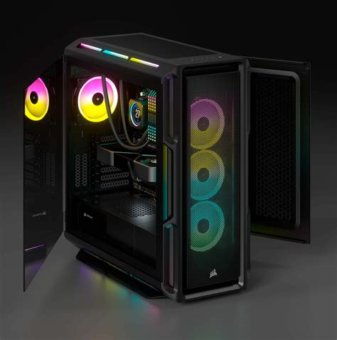 Corsair iCUE 5000T RGB Mid-Tower ATX PC Case5000T Mid-Tower High-Performance PC Case
4x 2.5" Drive Bays, 2x 3.5" Drive Bays
Fan layout: Front 3x 120mm, 2x 140mm; Top 3x 120mm ,2x 140mm, Side 3x 120mm, Rear 1x 120mm.  3x LL120 RGB Fans - COMMANDER CORE XT Controller
4x USB 3.0, 1x USB 3.1 Type-C
Colour: Black
Mini-ITX, Micro-ATX, ATX, E-ATX
