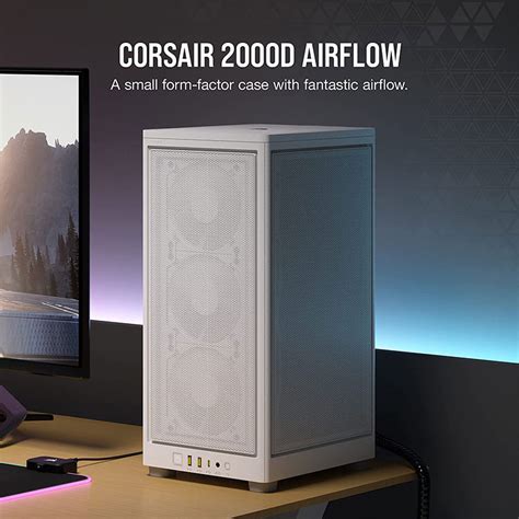 Corsair 2000D AIRFLOW Mini-ITX PC Case
3x 2.5" Drive Bays
Fan layout: Front 3x 120mm/2x 140mm, Radiator tray 3x 120mm/2x 140mm, Rear 2x 120mm
2x USB 3.2 Type-A (Gen1), 1x USB 3.2 Type C (Gen2)
SFX & SFX-L PSU only
Colour: White