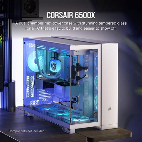 Corsair 6500X Mid-Tower Dual Chamber PC Case
2x 2.5" Drive Bays, 2x 3.5" Drive Bays
Fan layout: Top 3x 120mm ,3x 140mm, Side 3x 120mm, Rear 1x 120mm, 1x 140mm, Bottom 3x 120mm; 3x 140mm
4x USB 3.2 Gen1 Type-A, 1x USB 3.2 Gen2 Type-C
Colour: Black
Mini-ITX, Micro-ATX, ATX, E-ATX