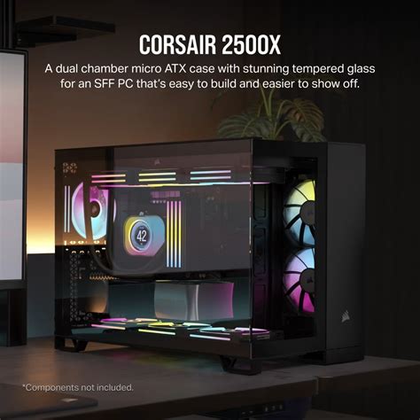 Corsair 2500X Micro ATX Dual Chamber PC Case
2x 2.5" Drive Bays, 2x 3.5"
Fan layout: Top 3x 120mm ,2x 140mm, Side 2x 120mm, Bottom 3x 120mm; 2x 140mm, Rear 1x 120mm
2x USB 3.2 Type-A (Gen1), 1x USB 3.2 Type C (Gen2)
Mini-ITX, Micro-ATX
Colour: White
