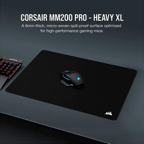 Corsair MM200 PRO Premium Spill-Proof Cloth Gaming Mouse Pad – Heavy XL; Black - 450mm x 400mm x 6mm. 