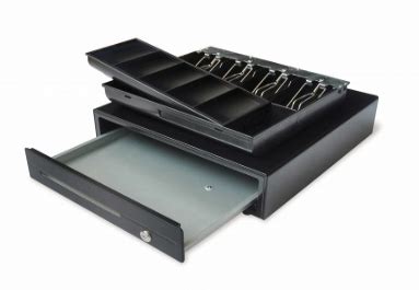 Maken Economical Cash drawer;Black; 24V; Epson RJ11 Printer Kick; w/Micro-switch; Removable/Adjustable cash tray 4-bill/8-coin