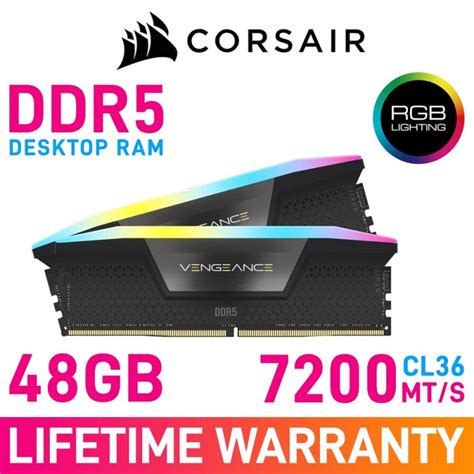 Corsair VENGEANCE® RGB 48GB (2 x 24GB) DDR5 DRAM 6000 C36 Memory Kit; 36-44-44-96; 1.25V Intel XMP - Black
