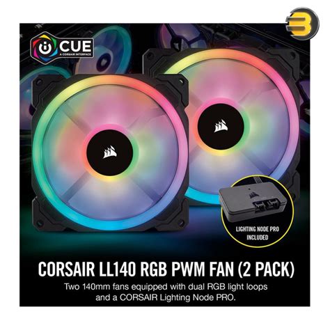 Corsair LL140 RGB 140mm Dual Light Loop RGB LED PWM 600 - 1300 RPM Cooling Fan — 2 Fan Pack with Lighting Node PRO