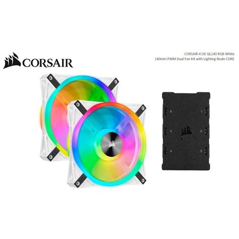 Corsair iCUE QL140 RGB 140mm PWM Dual Fan Kit with Lighting Node CORE - White