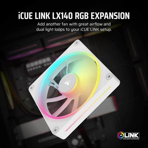 Corsair LX RGB Series; iCUE LINK LX140 RGB White; 140mm Fan; Dual Pack; iCUE LINK System Hub Included
