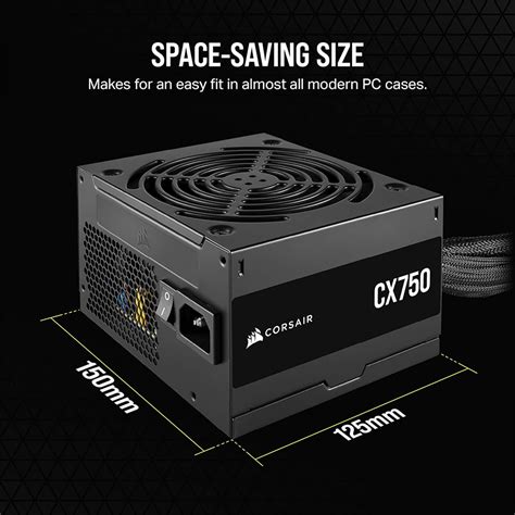 Corsair CX750 — 750 Watt 80 PLUS® Bronze; 5yr Warranty; ATX (1); EPS (1); PCI-E (2); 4-Pin Peripheral (2); SATA (3)