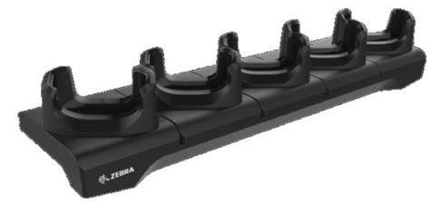 Zebra TC51/56 5-Slot Charge Only Cradle with 4-Slot Spare Battery Charger; charges up to 4 devices and up to 4 spare batteries. 