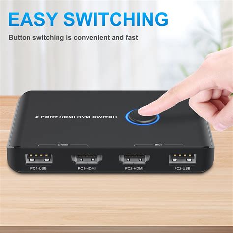 2-Port HDMI KVM switch ; 2x HDMI ports; 2x USB Type-B ports; Switching buttons on front panel; HDMI 2.0 HDCP 2.2; 2xHDMI cbl inc