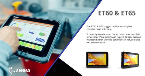 Zebra ET65; Standard Touch Screen; 1 physical SIM and 1 eSIM; 8/128 GB RAM/Flash; Android GMS; Standard Battery; ROW