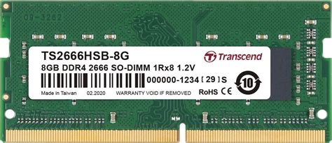 TRANSCEND JET MEMORY 8GB DDR4 2666MHZ SO-DIMM 1RX8 1GX8 CL19 1.2V