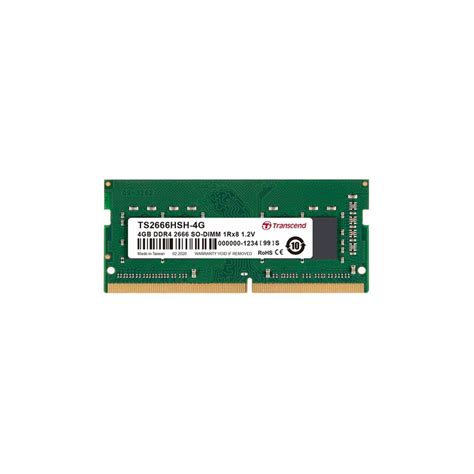 TRANSCEND 4GB DDR4 2666MHZ SO-DIMM 1RX8 512MX8 CL19 1.2V