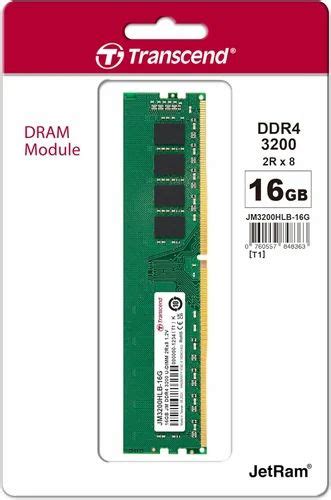 TRANSCEND JET MEMORY 16GB DDR4-3200 DESKTOP U-DIMM 2RX8 CL22