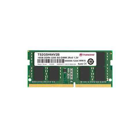 TRANSCEND JET MEMORY 16GB DDR4-3200 NOTEBOOK SO-DIMM 2RX8 CL22