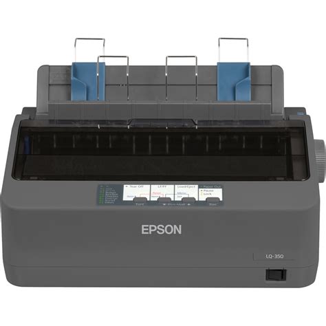 Epson LQ-350, Dot Matrix Printers, Impact dot matrix, 80 columns, 24 Needles, RS-232, Bidirectional parallel, USB 2.0 Type B, 10.000 Hours, 400 Million Strokes/Wire, 128 kB included, Windows 2000, Windows 7, Windows 8, Windows Vista, Windows XP, Epson Status Monitor, Driver and utilities (CD), Main unit, Ribbon, Setup guide, Software (CD), User manual (CD), Warranty document, 24 months Carry in