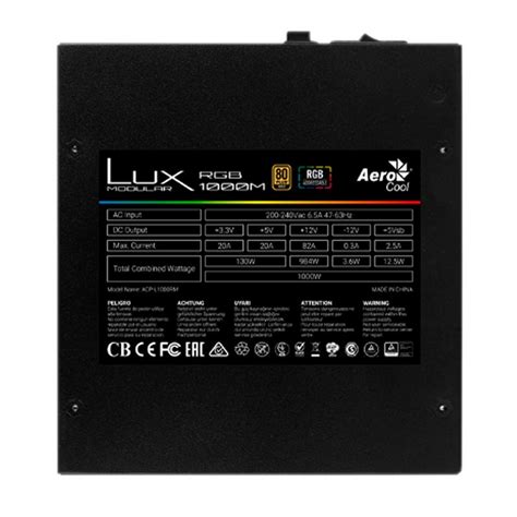 Aerocool LUX Gold 1000W  PSU - ATX 24 PIN; 1x 4+4PIN CPU; 8x SATA; 4x PATA; 4x PCIe 6+2PIN. 