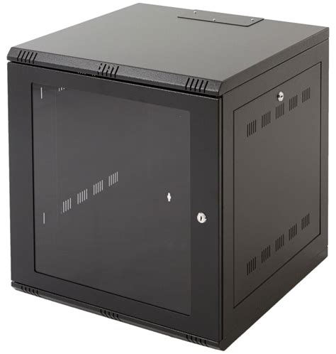 RCT 9U AP Pre-coated black wall mount cabinet 2x uprights 2x glands + Screws; 450mm GLASS DOOR. 