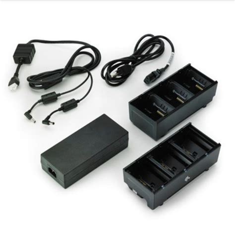 Two 3 slot battery chargers (charges 6 batteries) with power supply and Y cable; ZQ600; QLn or ZQ500. EU power cord included