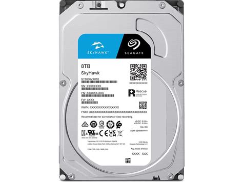 Seagate Skyhawk ST8000VX010 8TB 3.5'' HDD Surveillance Drives; SATA 6GB/s Interface; 8+ Bays Supported; MTBF: 1M Hr's; Camera's 