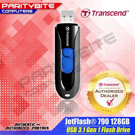 TRANSCEND 128GB JF790 USB3.1 GEN 1 CAPLESS FLASH DRIVE - BLACK AND BLUE