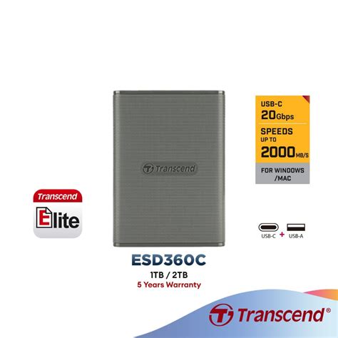 TRANSCEND 1TB ESD360C USB3.2 TYPE C (USB 20Gbps) & A PORTABLE SSD. R/W up to 2000MB/s 