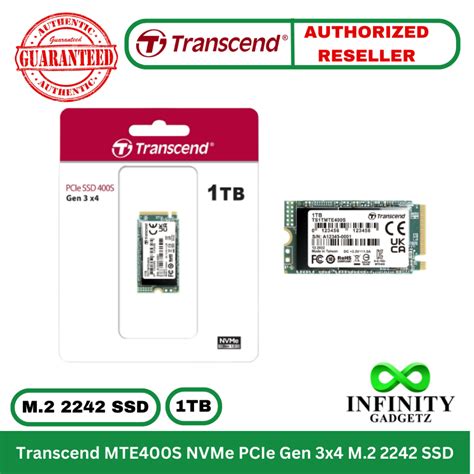 Transcend 1TB MTE400S PCI-E GEN 3x4 M.2 2242 SSD 3D NAND - 2000 MB/s Read 1700 MB/s Write - 400 TBW