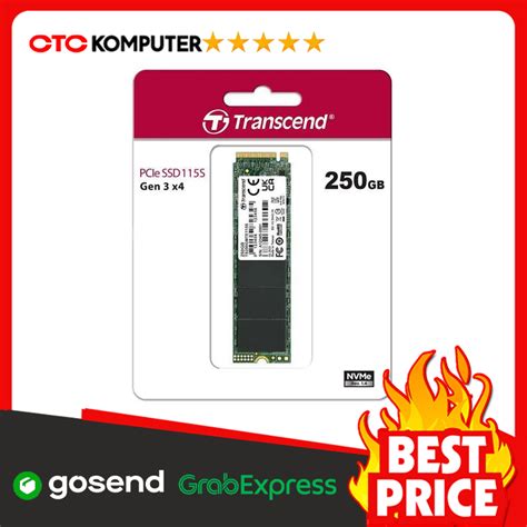 TRANSCEND 250GB MTE115S PCI-E GEN 3x4 M.2 2280 SSD 3D NAND - 3200 MB/s Read 1300 MB/s Write - 100 TBW
