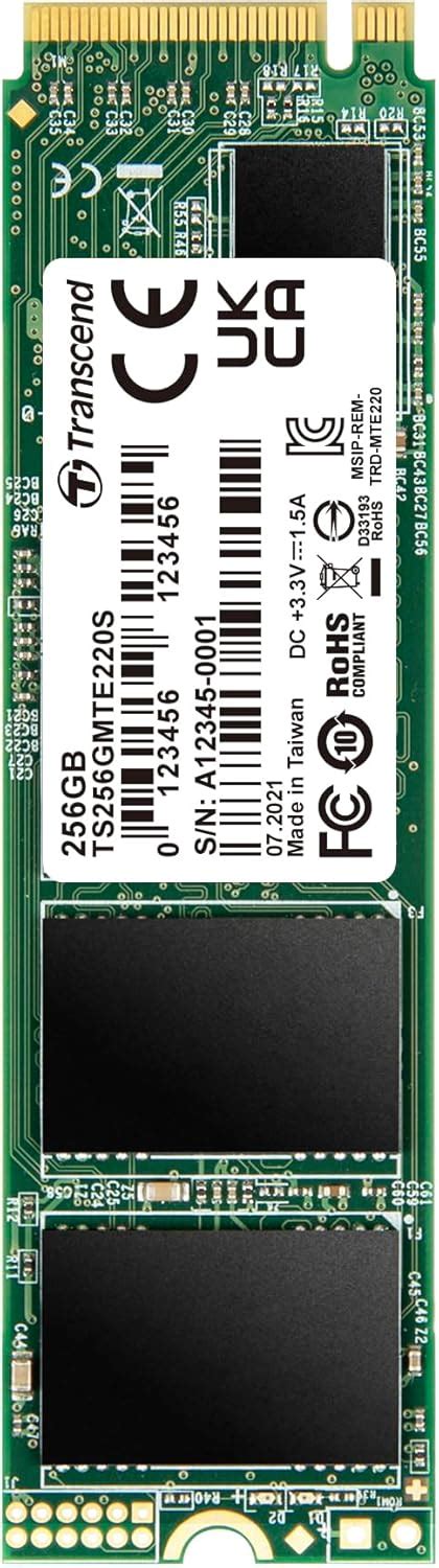 TRANSCEND 256GBMTE220S PCI-E GEN 3x4 NVMe M.2 2280 SSD 3D TLC with DRAM cache - 3300 MB/s Read 1250 MB/s Write - 550 TBW