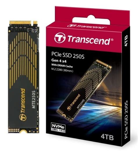 TRANSCEND 4TB MTE250S PCI-E  GEN 4X4 M.2 NVMe 2280 SSD 3D TLC -7500 MB/s Read 6700 MB/s Write- with Heat Spreader - 3120 TBW