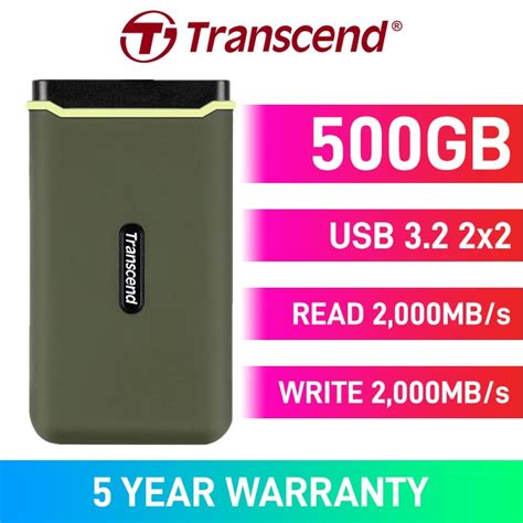 TRANSCEND 500GB ESD380C USB3.2 Gen 2X2 TYPE C (USB 20Gbps) & A PORTABLE SSD. Read up to 2000MB/s and Write up to 2000MB/s