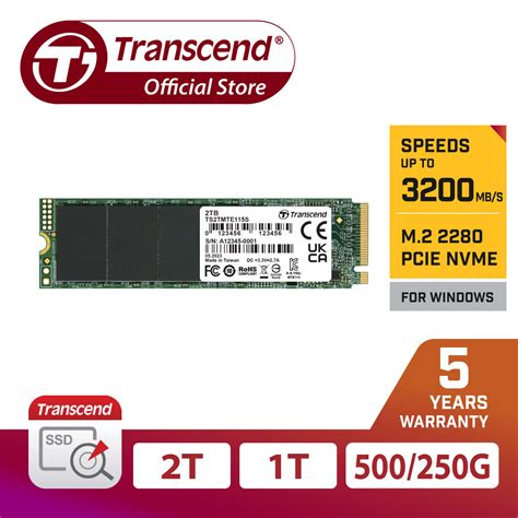TRANSCEND 500GB MTE115S PCI-E GEN 3x4 M.2 2280 SSD 3D NAND - 3200 MB/s Read 2000 MB/s Write - 200 TBW