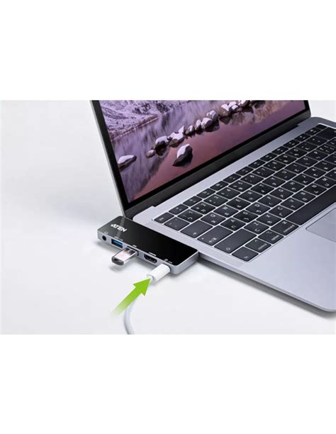 ATEN Dock; USB-C 5-in-1 Travel Dock with Power Pass-Through - 1 x audio port; 2 x USB Type-A ports; 1 x HDMI; 1 x USB-C