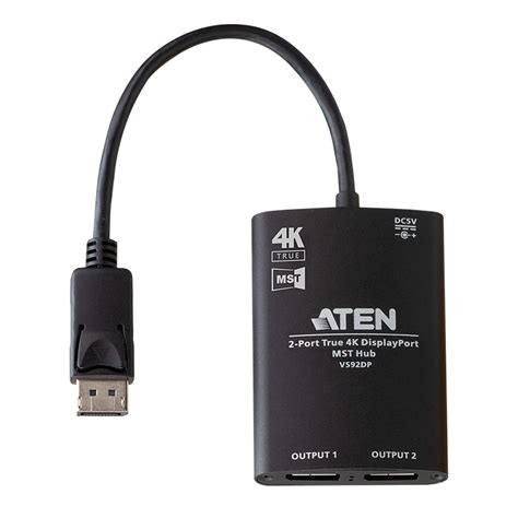 ATEN 2-Port True 4K DisplayPort Single Stream Transport (SST) or Multi-Stream Transport (MST) Mode; dual output – up to 3840 x 2